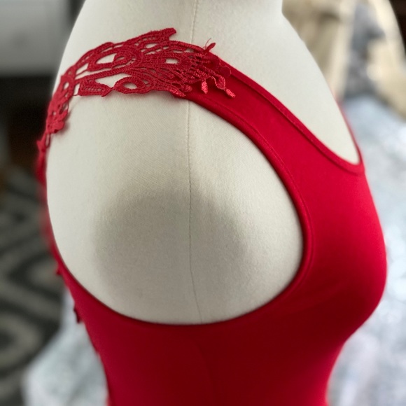 Red Top with Open Laced Back - Picture 3 of 8